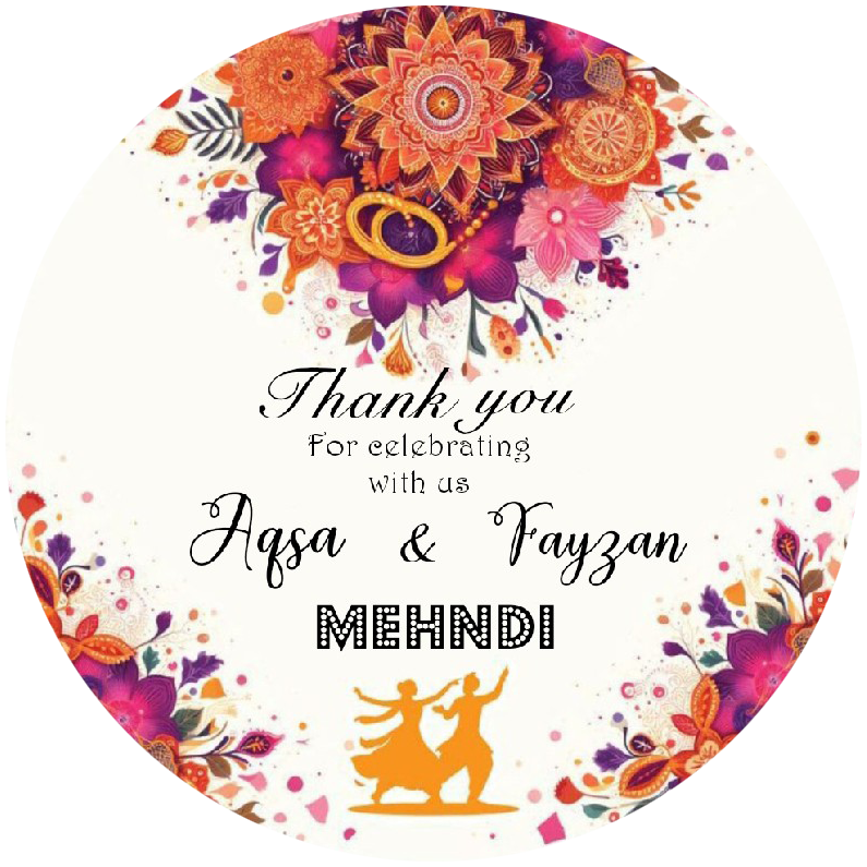 100 Pcs Modern Wedding Mehndi Favor stickers - Your Custom Text