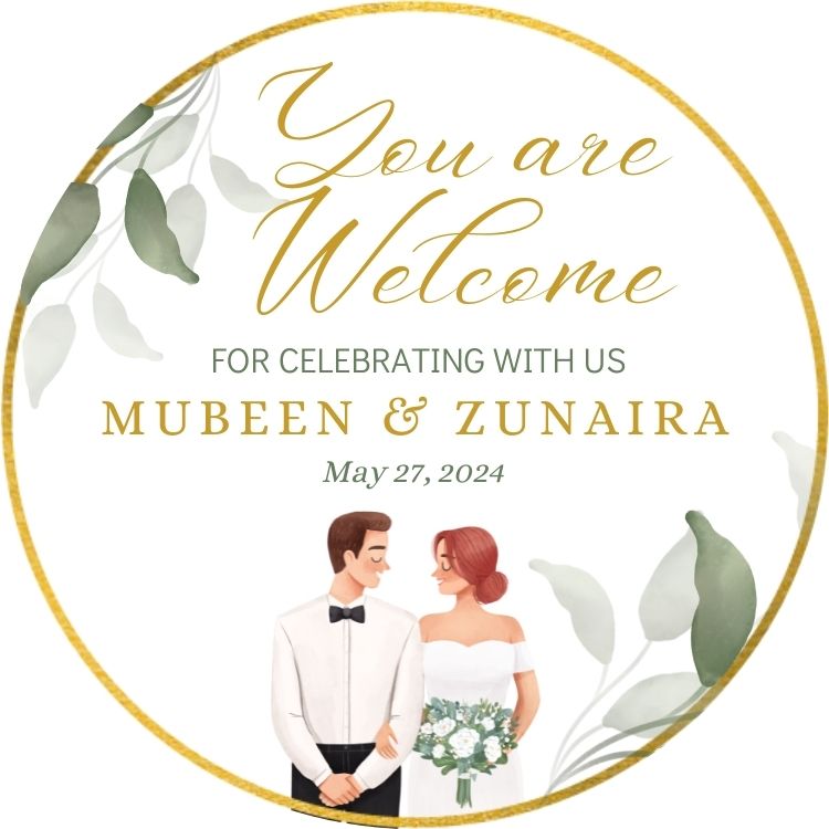 100 Pcs Modern Wedding Mehndi Favor stickers - Your Custom Text