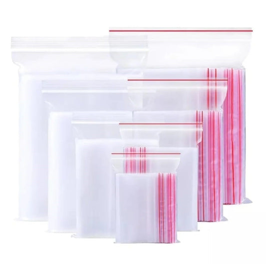 100 PCS Resealable Air Tight Zip Lock Transparent Closeable Bag - Sizes Available