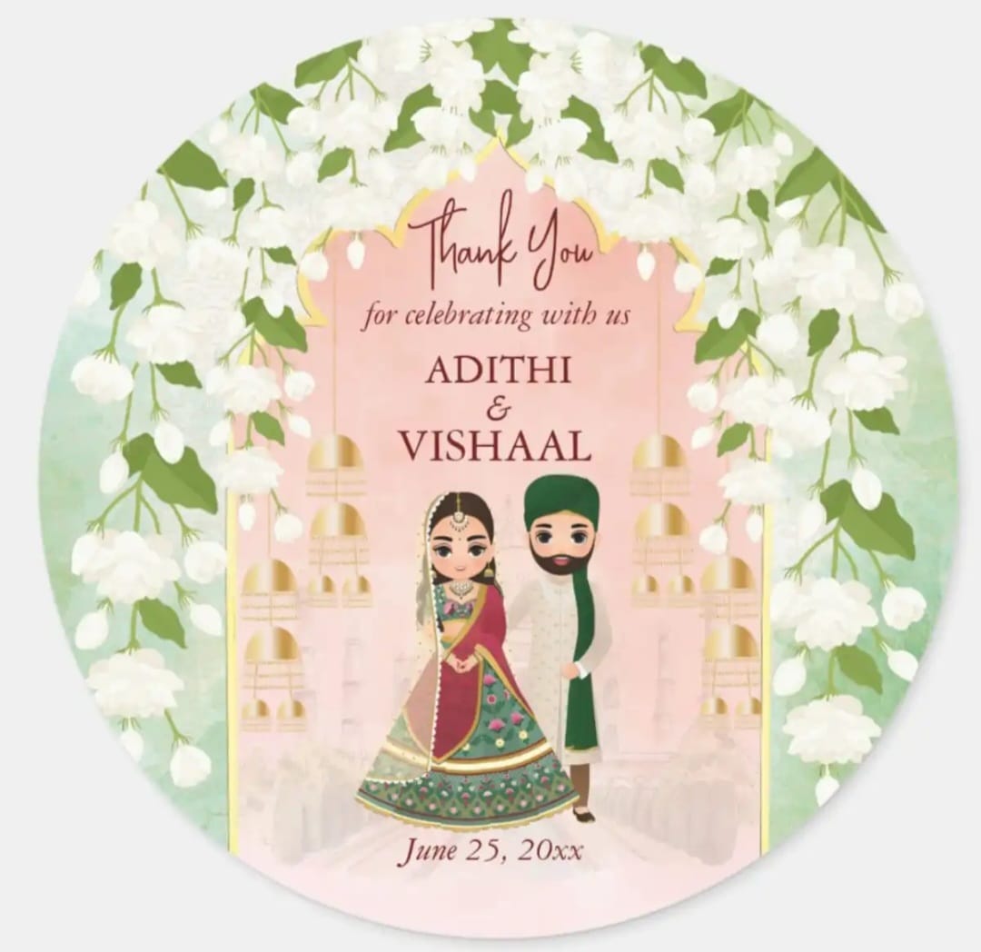 100 Pcs Modern Wedding Mehndi Favor stickers - Your Custom Text