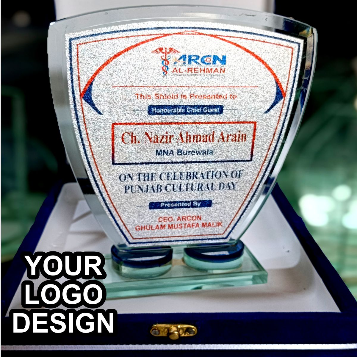 Customized Trophy & Shields with Velvet Box  | Crystal Glass Awards  for Events, Sports & Corporate Recognition