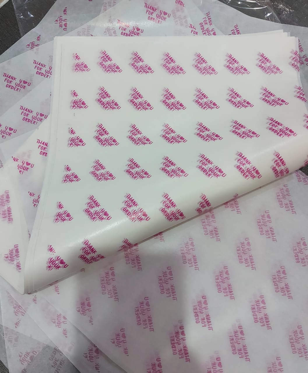 Premium 'Thank You' Printed Butter Paper Sheets, 9x14 inch, Eco-Friendly Product Wrapping