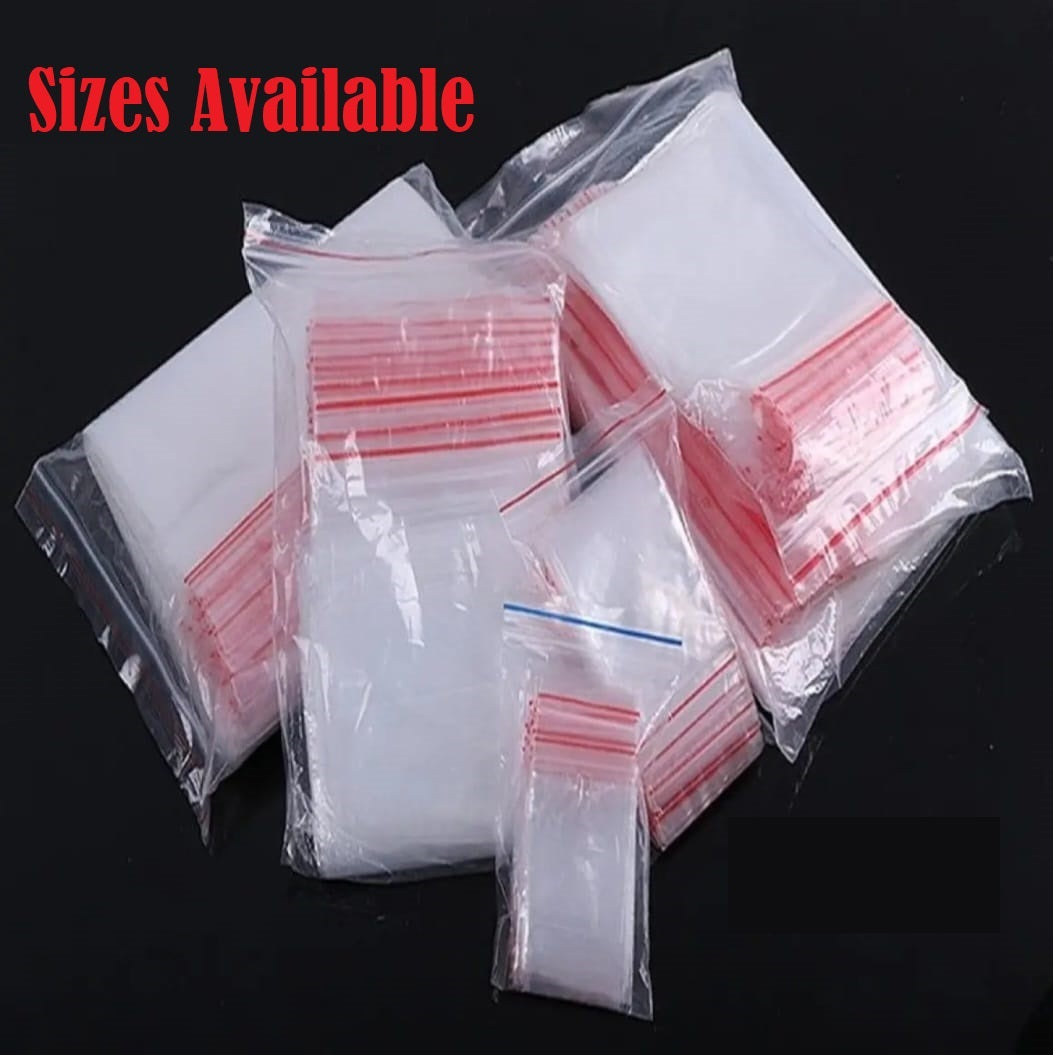 100 PCS Resealable Air Tight Zip Lock Transparent Closeable Bag - Sizes Available