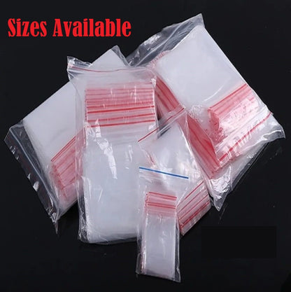 100 PCS Resealable Air Tight Zip Lock Transparent Closeable Bag - Sizes Available