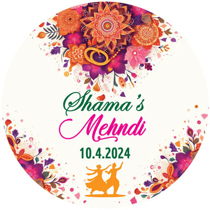 100 Pcs Modern Wedding Mehndi Favor stickers - Your Custom Text