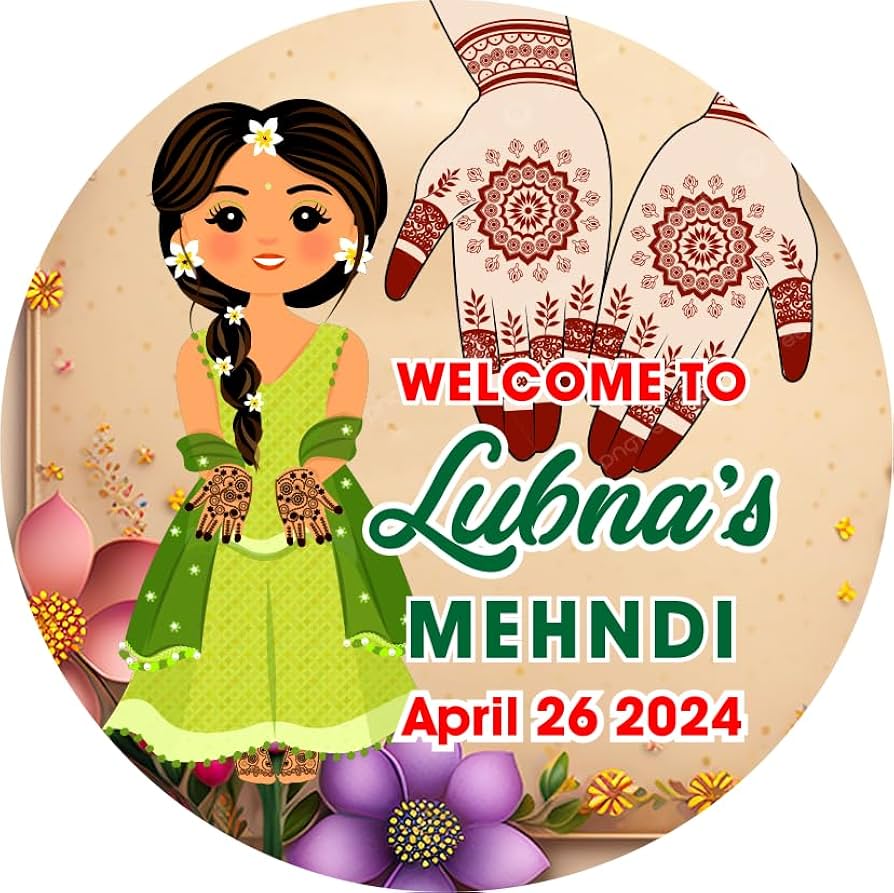 100 Pcs Modern Wedding Mehndi Favor stickers - Your Custom Text