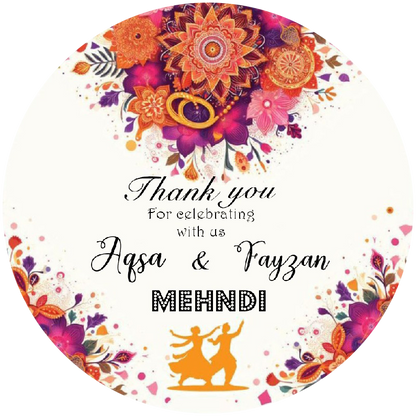 100 Pcs Modern Wedding Mehndi Favor stickers - Your Custom Text