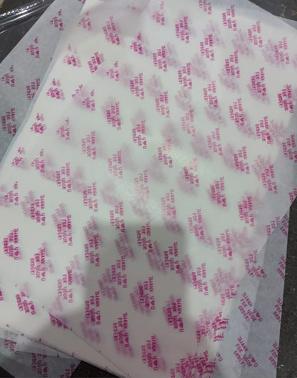 Premium 'Thank You' Printed Butter Paper Sheets, 9x14 inch, Eco-Friendly Product Wrapping